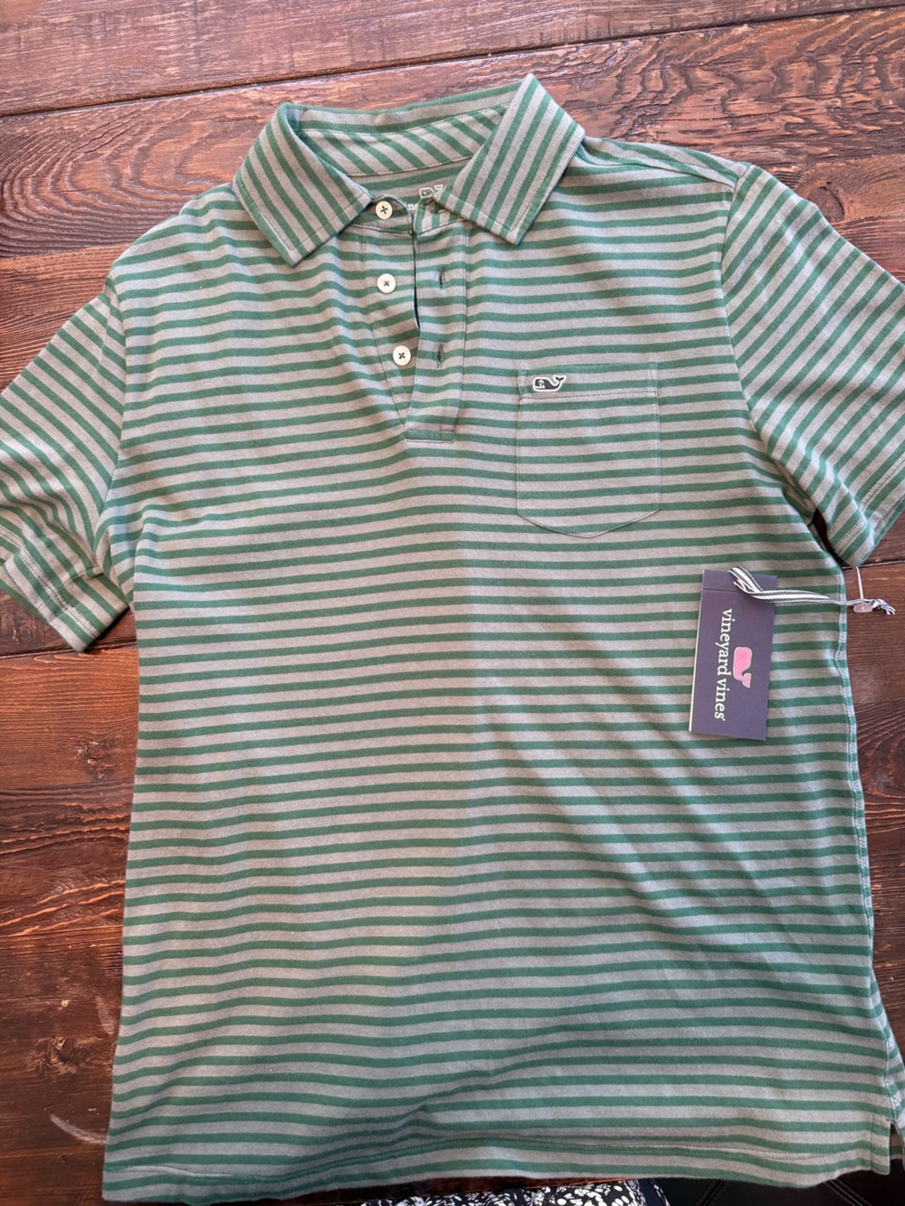 Vineyard Vines Boys Green and White Striped Polo